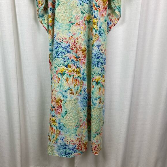 Collections Etc. Vintage Tropical Turtle Floral Caftan MuMu Cover Up Sz.OS - Picture 9 of 11